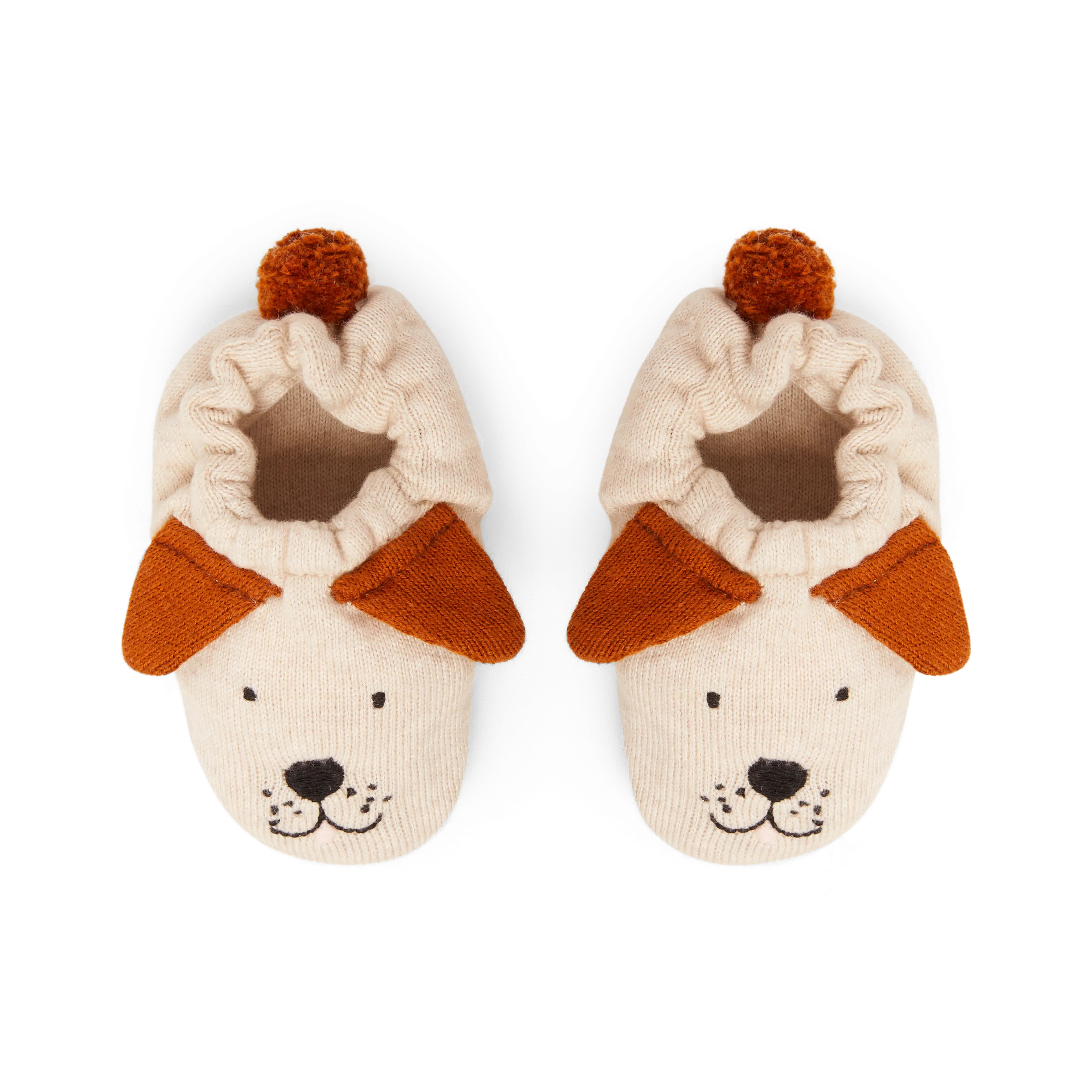Cotton Knit Baby Booties - Dog