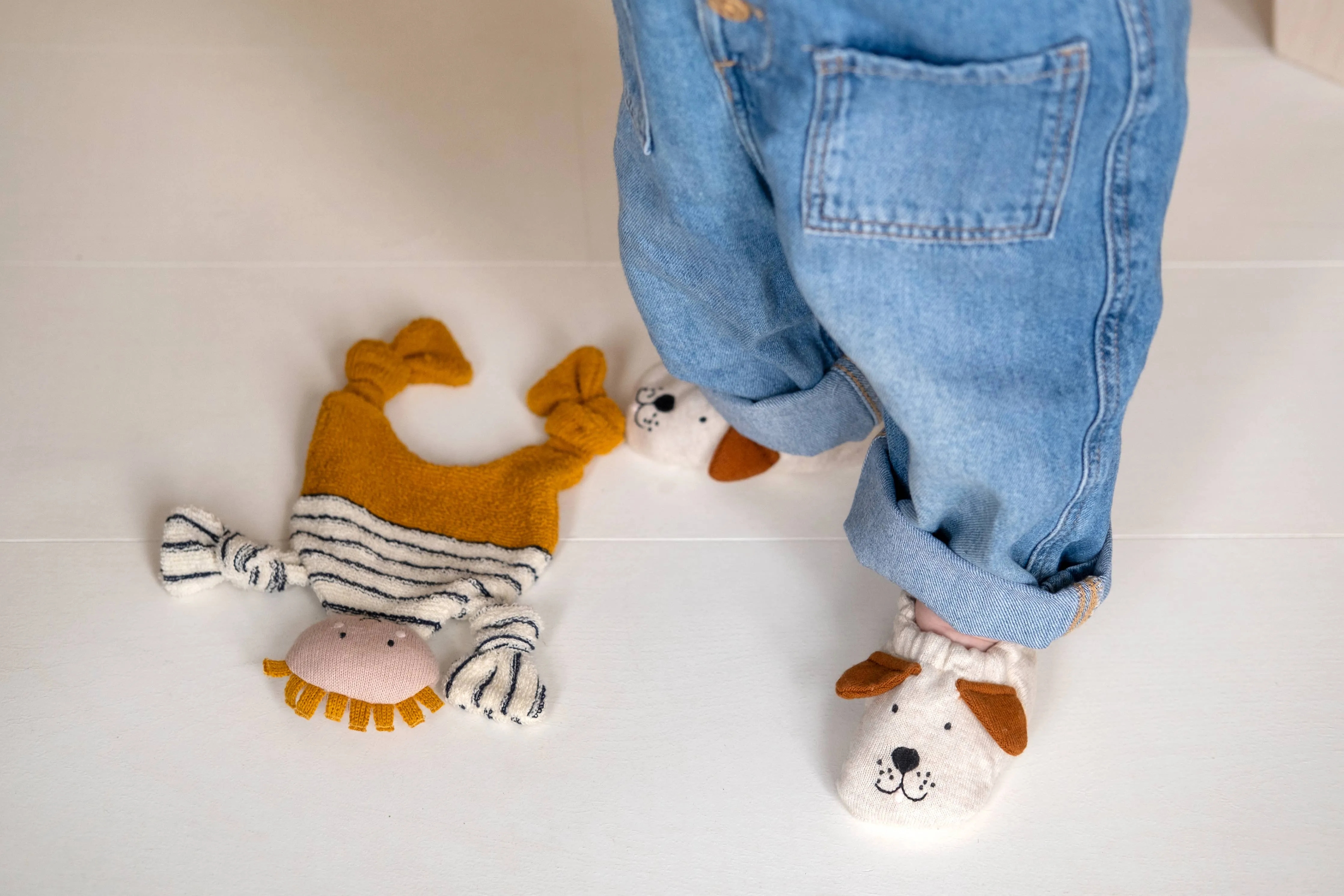 Cotton Knit Baby Booties - Dog