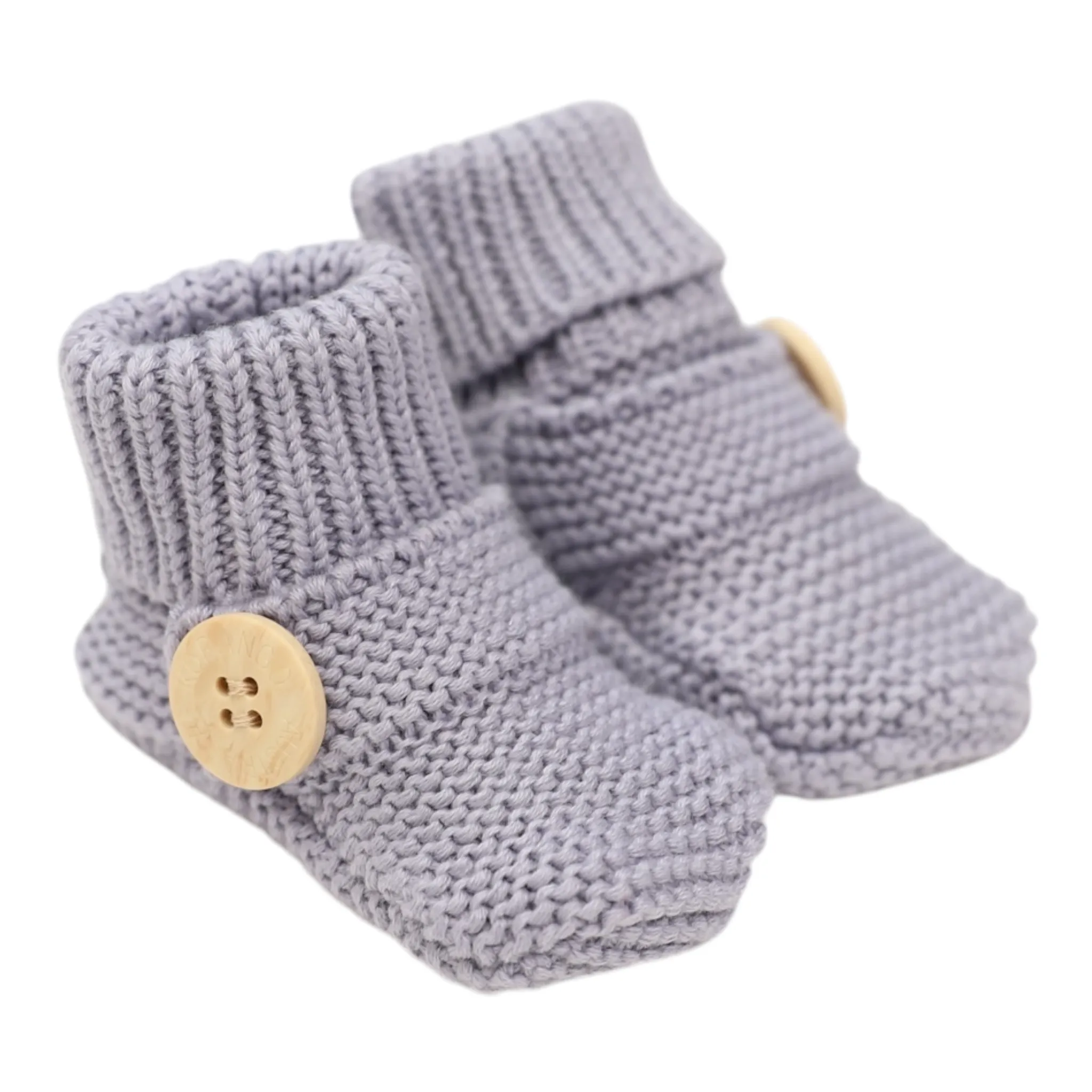 Cotton Knit Button Bootie with Gift Box Dusty Blue