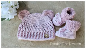 Crochet baby booties & hat, teddy fur shoes, teddy bear hat, 0-6 months