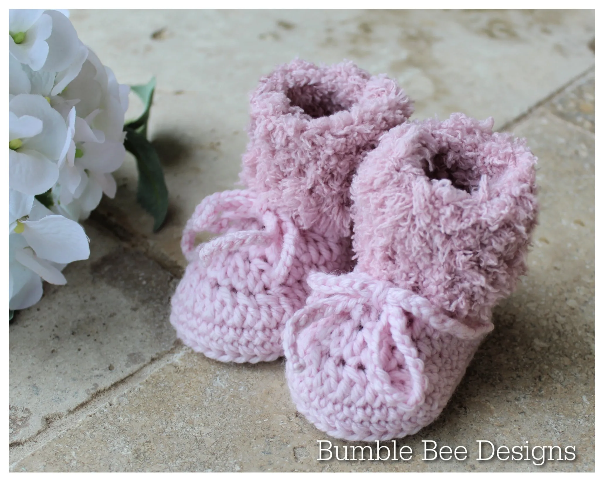 Crochet baby booties & hat, teddy fur shoes, teddy bear hat, 0-6 months