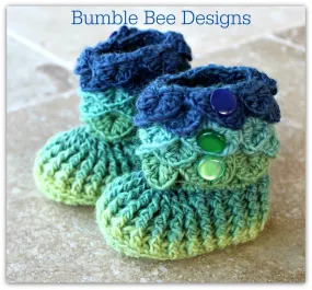 Crocodile Stitch Baby Booties That Stay On,Green & Navy, New Baby Gift, Rainbow Booties