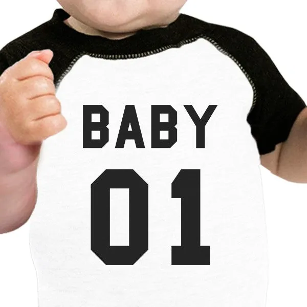 Daddy01 Mommy01 Kid01 Baby01 Pet01 Baby Black And White Baseball Shirt