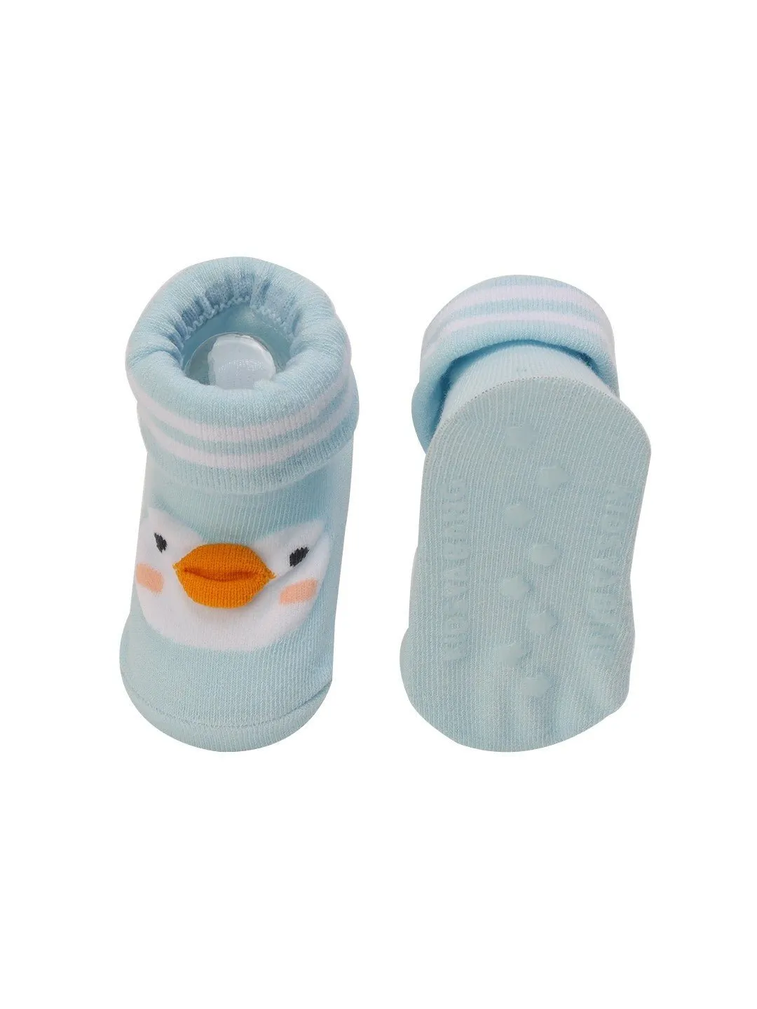 Duck Face Baby Socks with Stripes and Non-Slip Soles