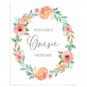 Floral Wreath Baby Shower Onesie Sign Printable
