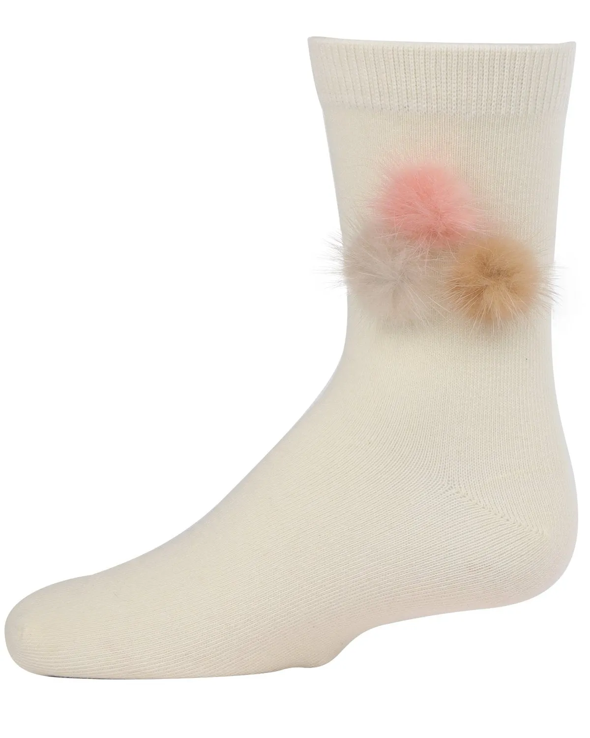 Fluffy Trio Pom-Pom Cotton Blend Crew Socks