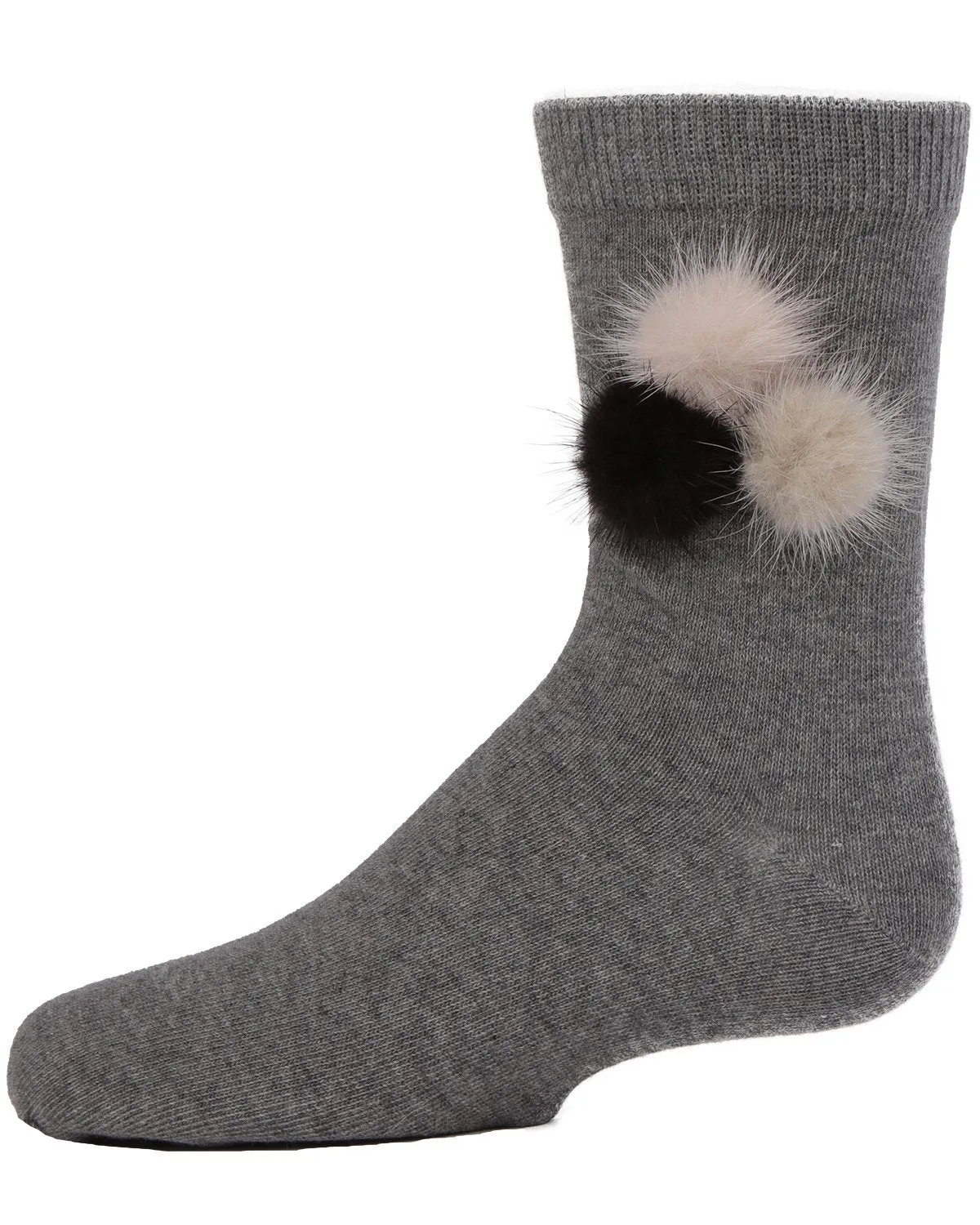 Fluffy Trio Pom-Pom Cotton Blend Crew Socks
