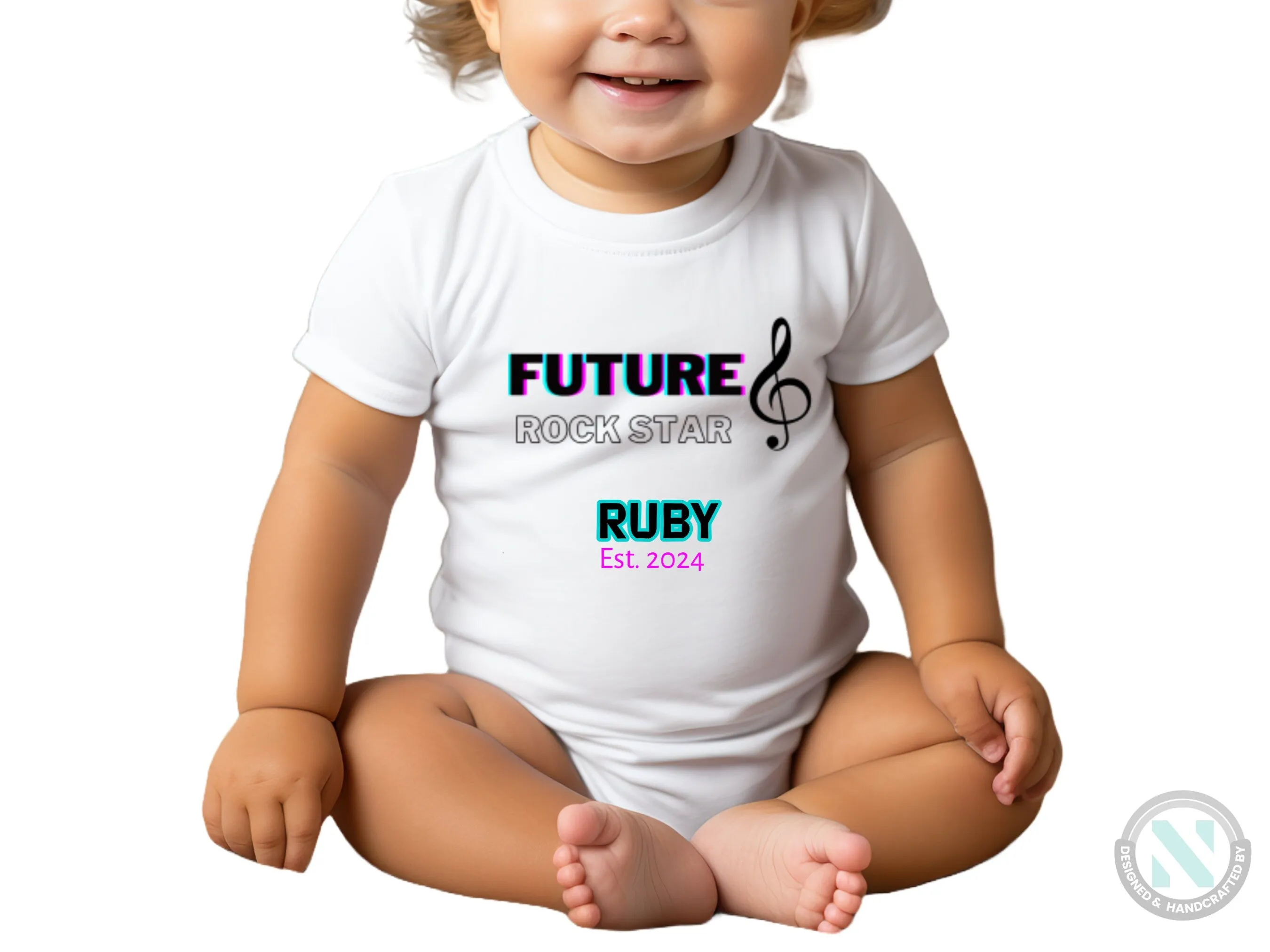 Girls Custom Name And Date Baby Bodysuit With Text Future Rock Star,