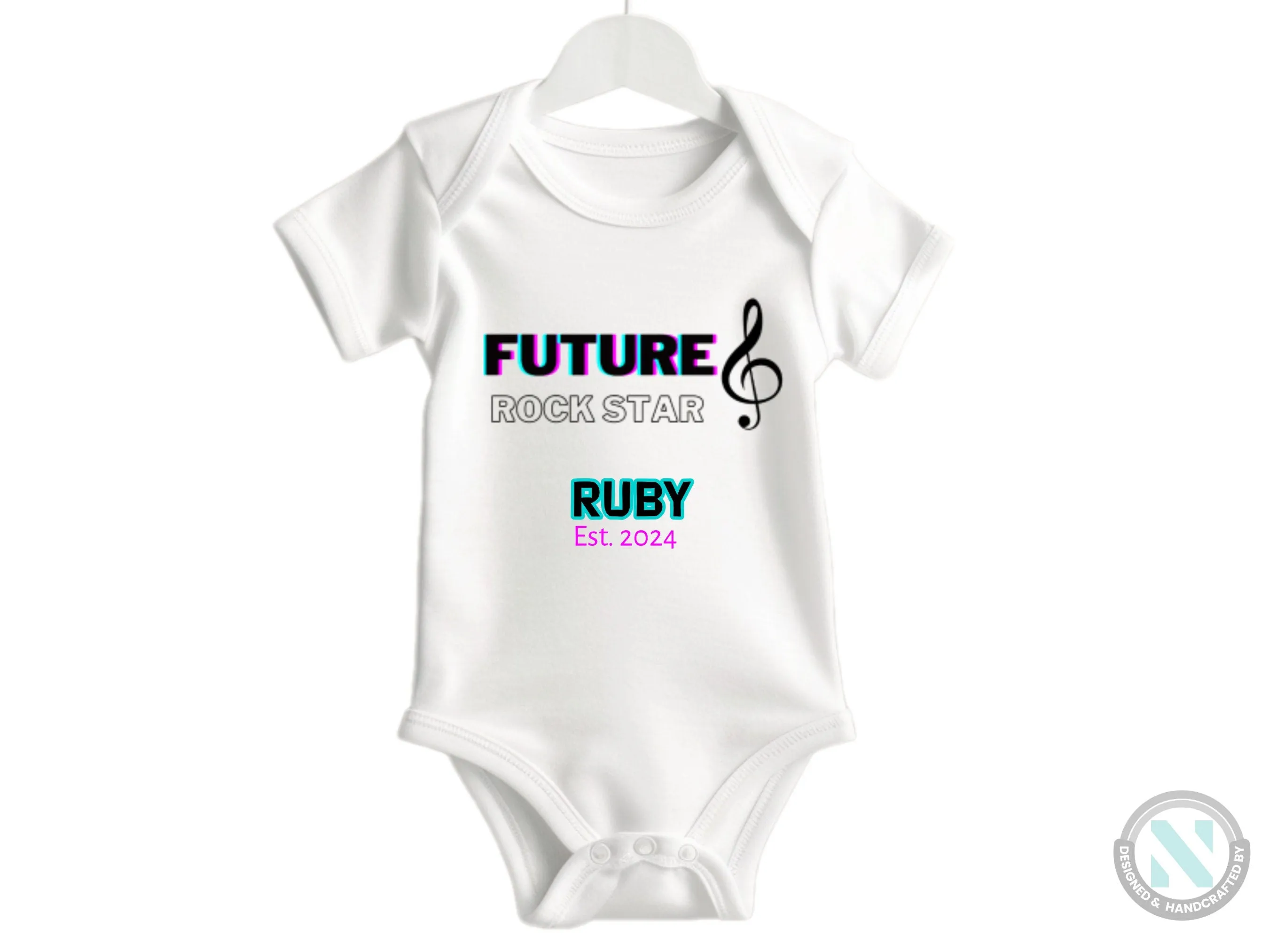 Girls Custom Name And Date Baby Bodysuit With Text Future Rock Star,
