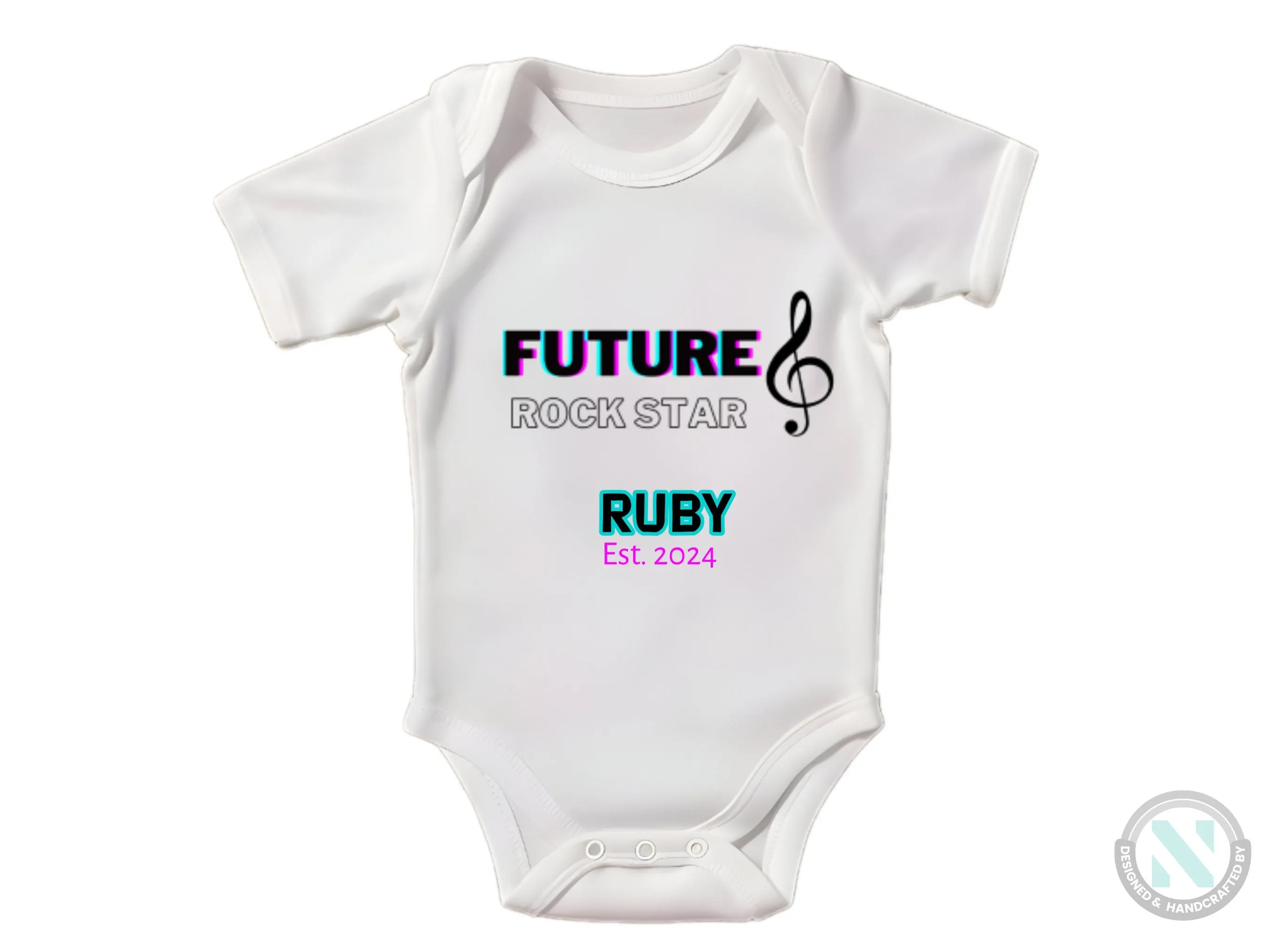 Girls Custom Name And Date Baby Bodysuit With Text Future Rock Star,