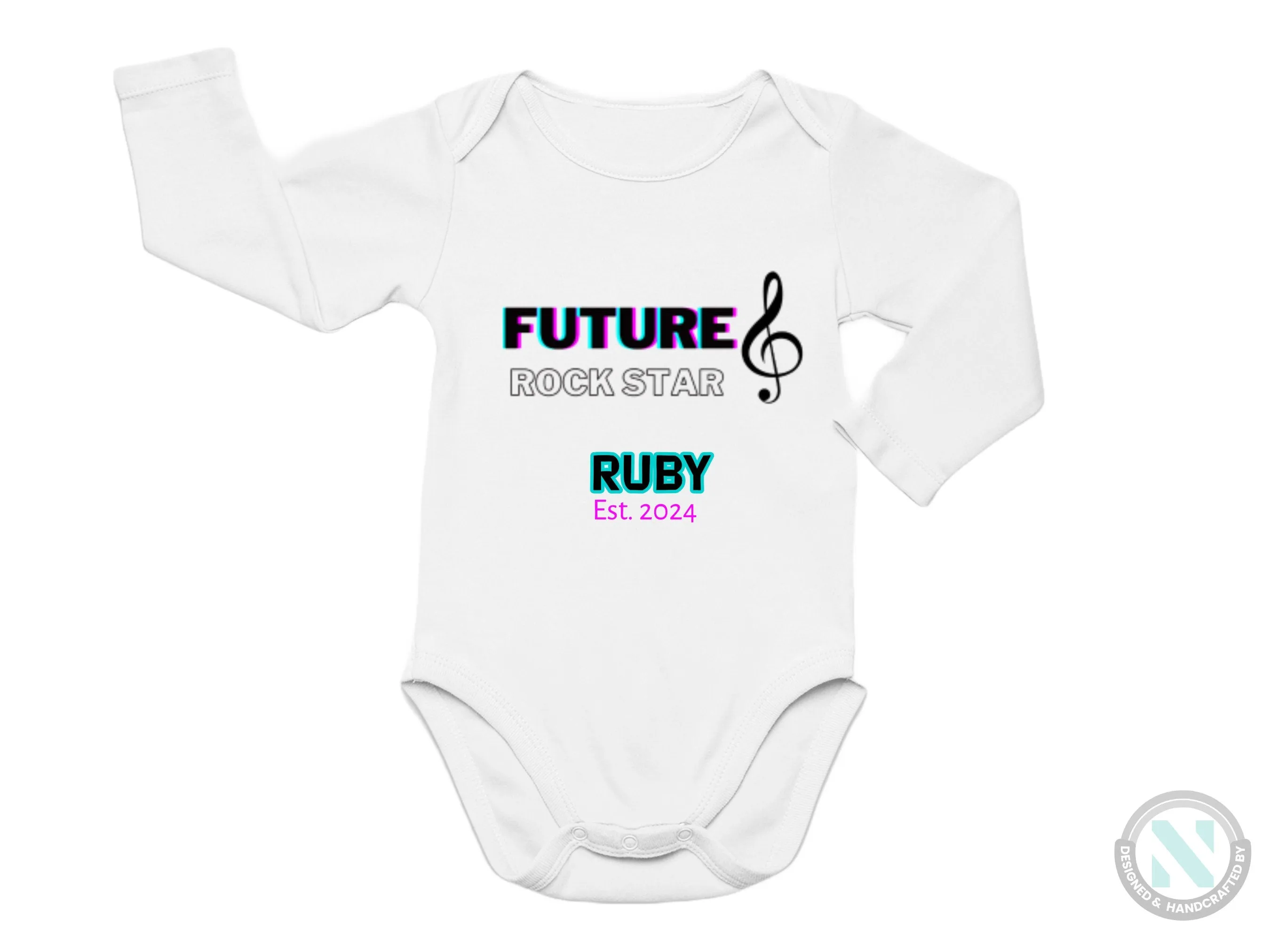 Girls Custom Name And Date Baby Bodysuit With Text Future Rock Star,