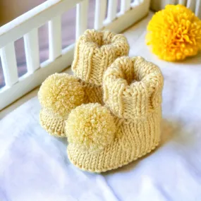 Hand Knitted Baby Booties - Stay on booties - Pom Pom Booties