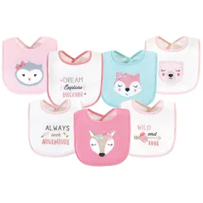 Hudson Baby Cotton Terry Drooler Bibs with Fiber Filling, Pink Girl Woodland