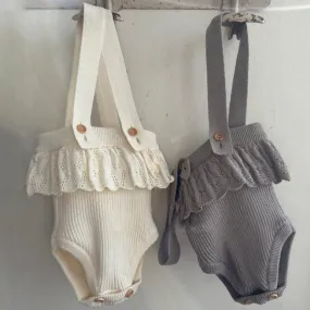 Joel Cotton Knit Baby Bloomers with Braces (Cream)