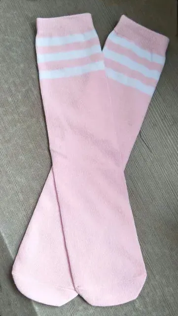Kids Knee High Socks For Girls Boys Football Stripes Cotton Sports Old School White Socks Skate Children Baby Long Tube Leg Warm