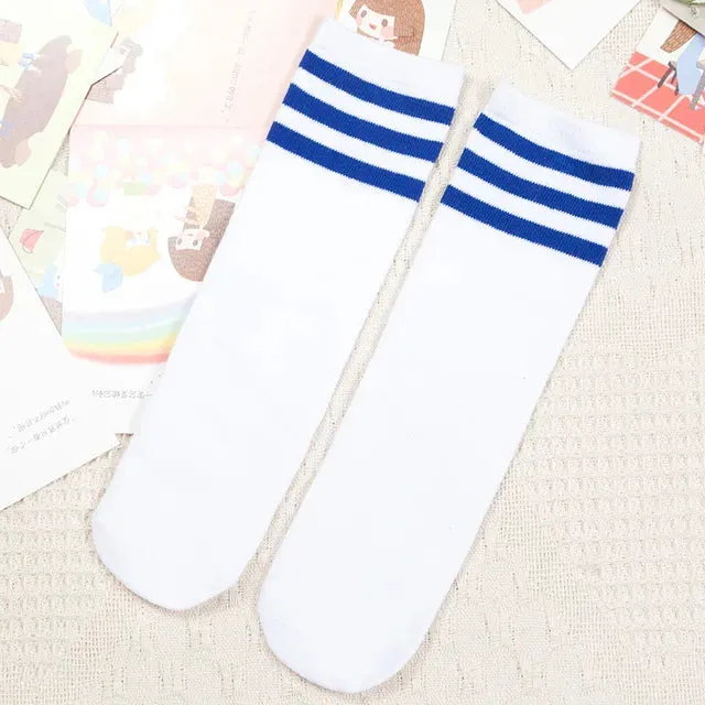 Kids Knee High Socks For Girls Boys Football Stripes Cotton Sports Old School White Socks Skate Children Baby Long Tube Leg Warm