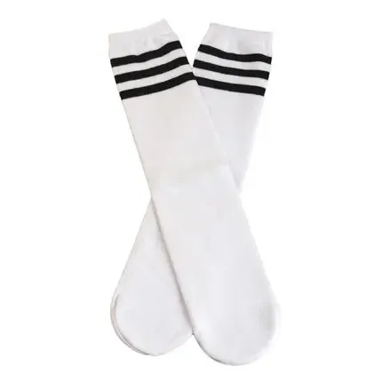 Kids Knee High Socks For Girls Boys Football Stripes Cotton Sports Old School White Socks Skate Children Baby Long Tube Leg Warm