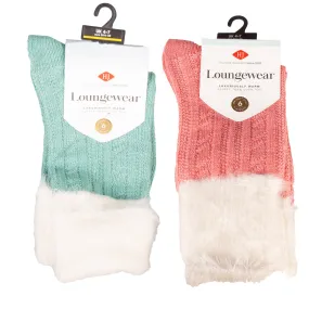 Ladies Fluffy Top Cable Knit Socks Size 4-7