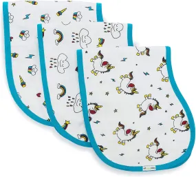 Muslin Burp Cloths, Burpy Bib Set (3 Pack) Unicorn, Rainbow, Cupcake