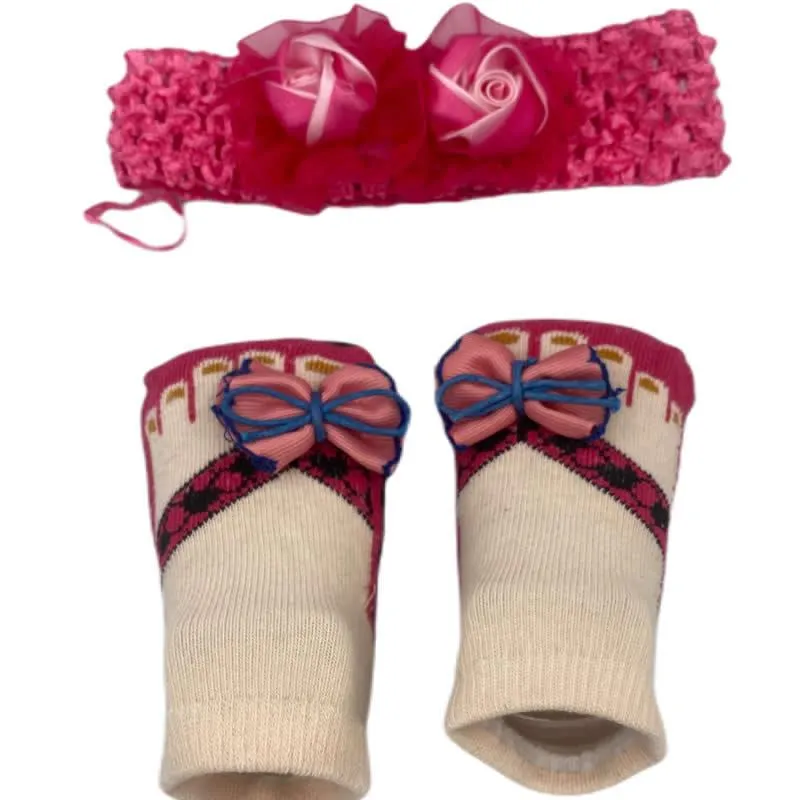 Newborn Baby Headband & Socks Set My-348 Pink Rose - Shop Now For Best Deals