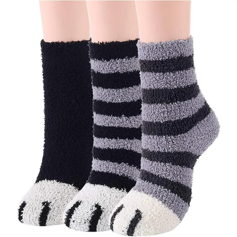 Pack Of 3 Fuzzy Warm Slipper Socks Women Super Soft Microfiber Cozy Sleeping Socks