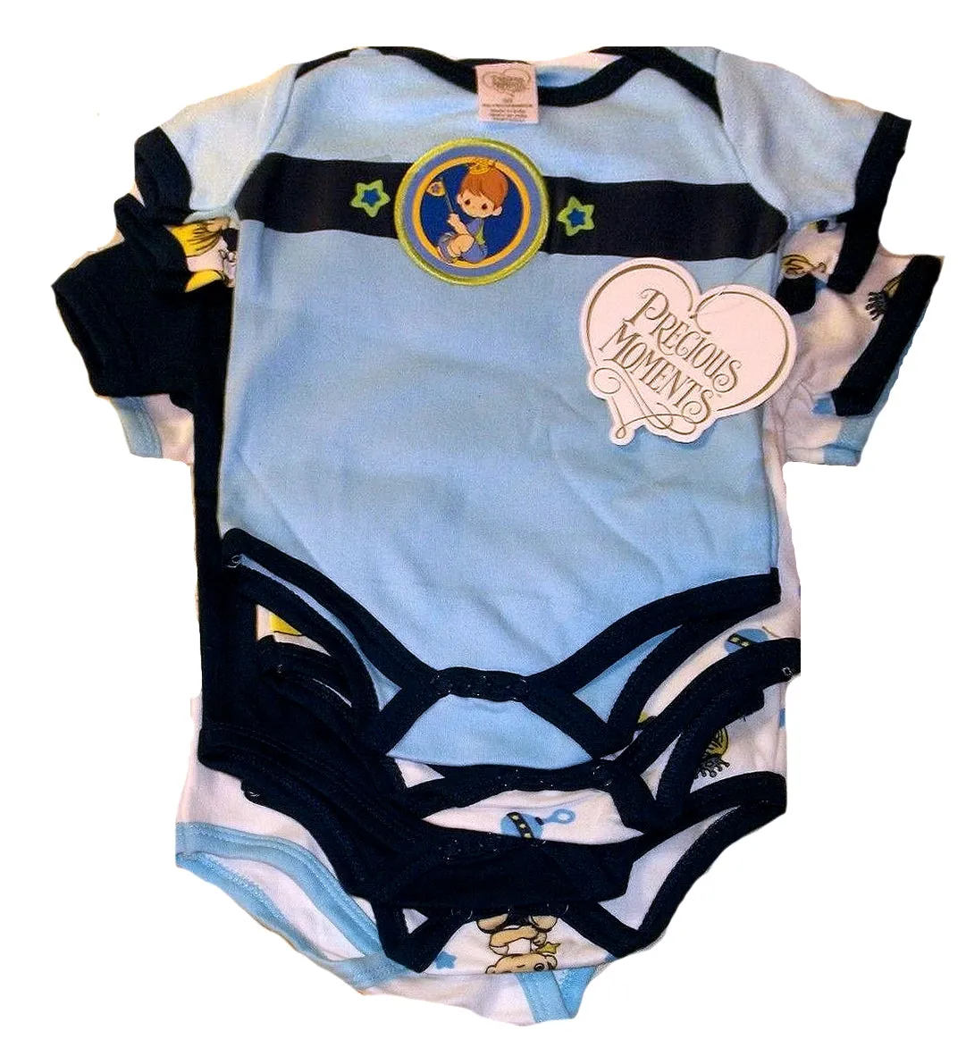 Precious Moments 5pc Blue Baby Boy Onesies One-Piece Creeper Bodysuit 0-3 Month 5-Pack Layette Clothing Gift Set Baby Shower