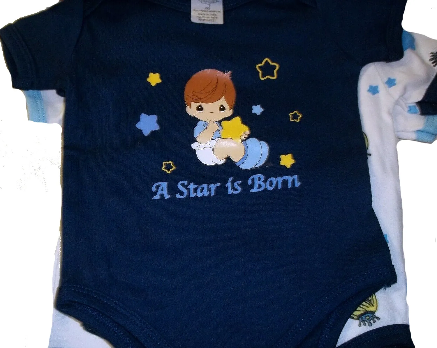 Precious Moments 5pc Blue Baby Boy Onesies One-Piece Creeper Bodysuit 0-3 Month 5-Pack Layette Clothing Gift Set Baby Shower