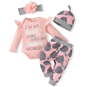 Renotemy Infant Baby Girl Clothes Baby Girl Stuff Long Sleeve Romper Pants Set 0-3 Months Baby Girl Clothes Lightpink