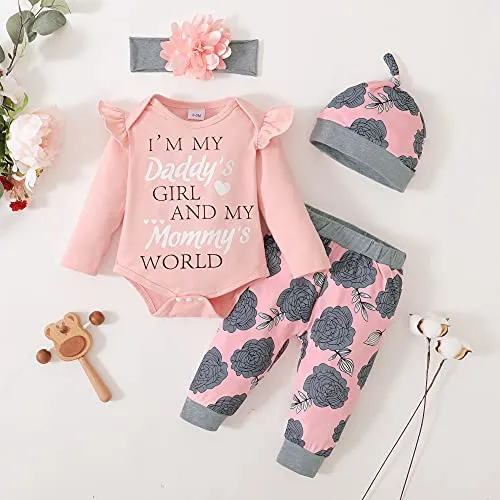 Renotemy Infant Baby Girl Clothes Baby Girl Stuff Long Sleeve Romper Pants Set 0-3 Months Baby Girl Clothes Lightpink