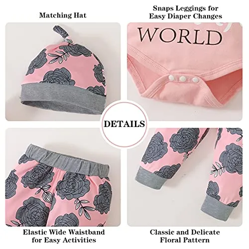 Renotemy Infant Baby Girl Clothes Baby Girl Stuff Long Sleeve Romper Pants Set 0-3 Months Baby Girl Clothes Lightpink