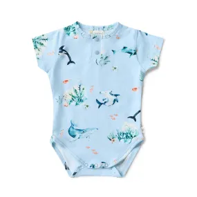 Snuggle Hunny - Organic Short Sleeve Bodysuit - Blue Ocean