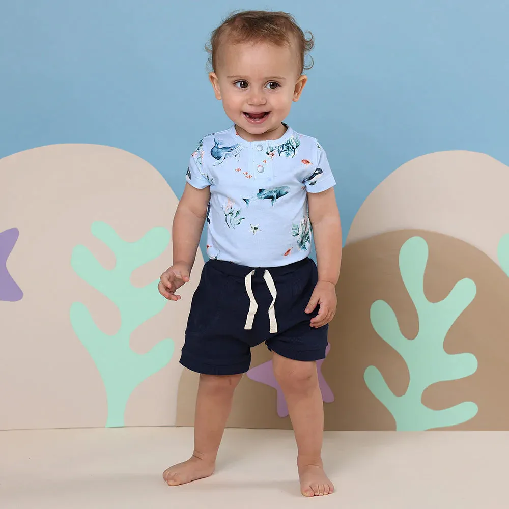 Snuggle Hunny - Organic Short Sleeve Bodysuit - Blue Ocean