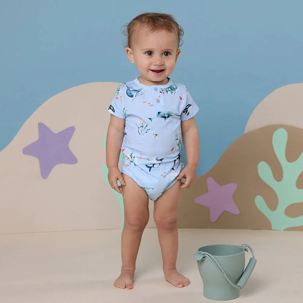 Snuggle Hunny - Organic Short Sleeve Bodysuit - Blue Ocean