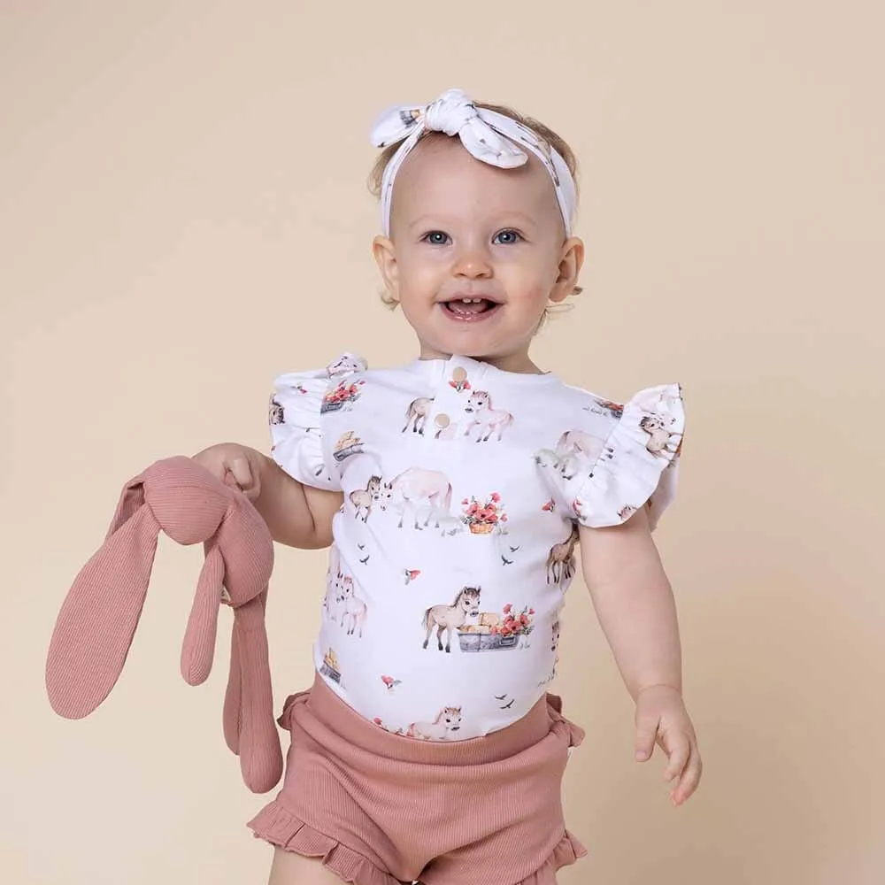 Snuggle Hunny - Organic Short Sleeve Bodysuit with Frill - Pony Pals