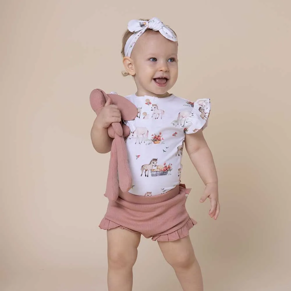Snuggle Hunny - Organic Short Sleeve Bodysuit with Frill - Pony Pals