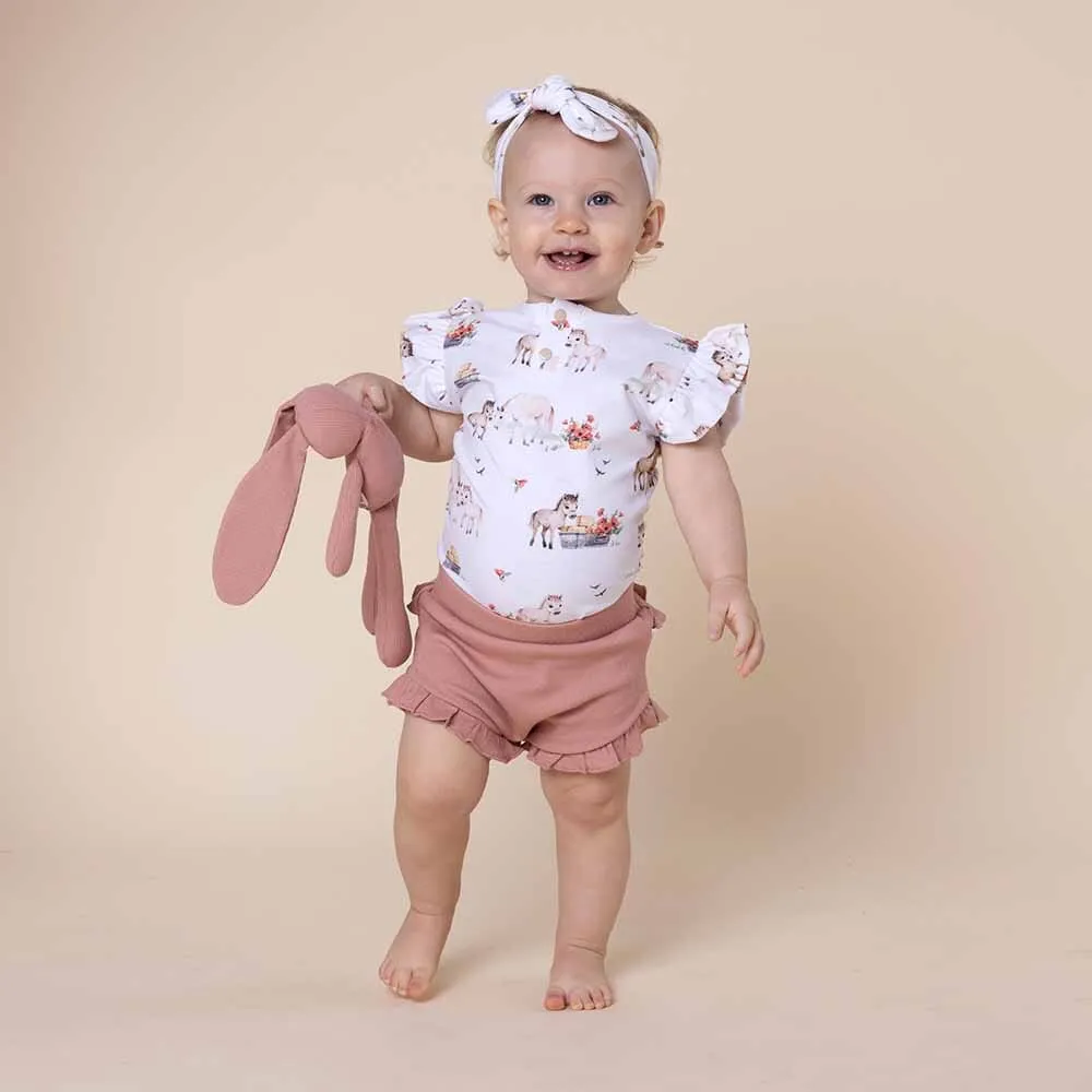 Snuggle Hunny - Organic Short Sleeve Bodysuit with Frill - Pony Pals