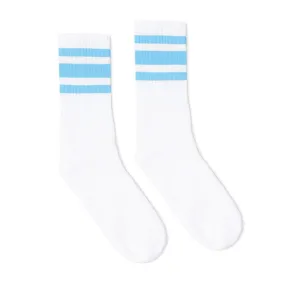 SOCCO Crew Length Socks - WHITE W/ CAROLINA BLUE STRIPES