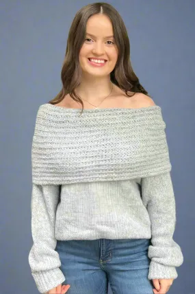 Soft Cowl Neck Sweater - Gray