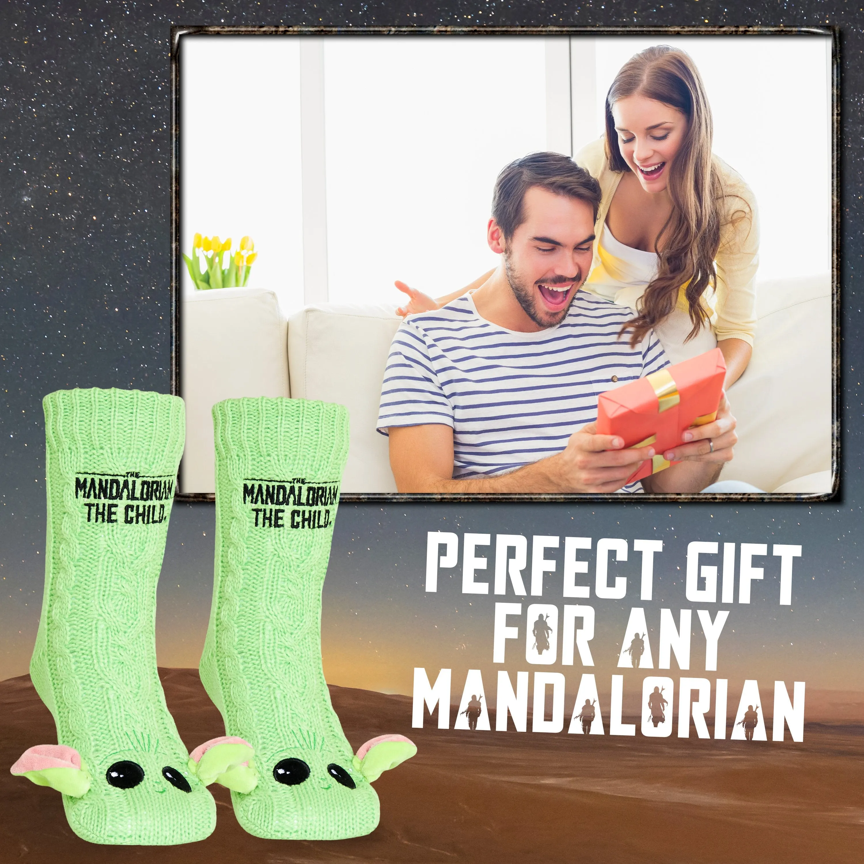 The Mandalorian Fluffy Socks, Baby Yoda Mens Slipper Socks, Warm Knitted Socks