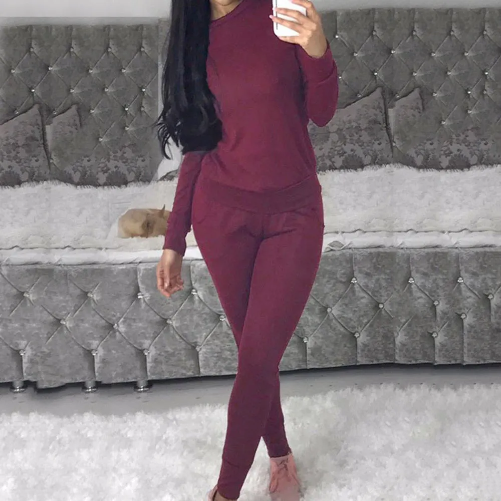 Womens 2 PCS Tracksuits Set Ladies Joggers Active Sport Solid Tops And Pants women's tracksuit Playsuit 2Pcs Sets