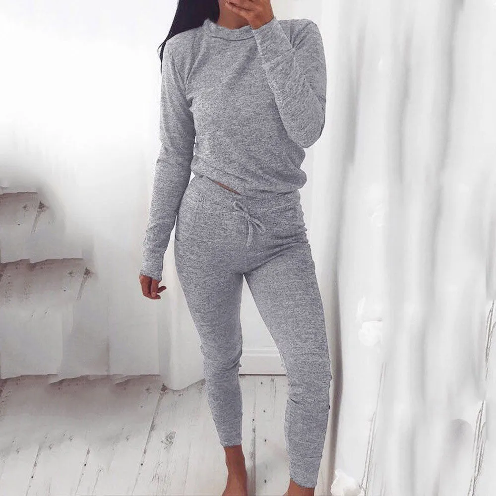 Womens 2 PCS Tracksuits Set Ladies Joggers Active Sport Solid Tops And Pants women's tracksuit Playsuit 2Pcs Sets