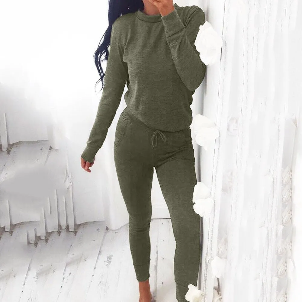 Womens 2 PCS Tracksuits Set Ladies Joggers Active Sport Solid Tops And Pants women's tracksuit Playsuit 2Pcs Sets